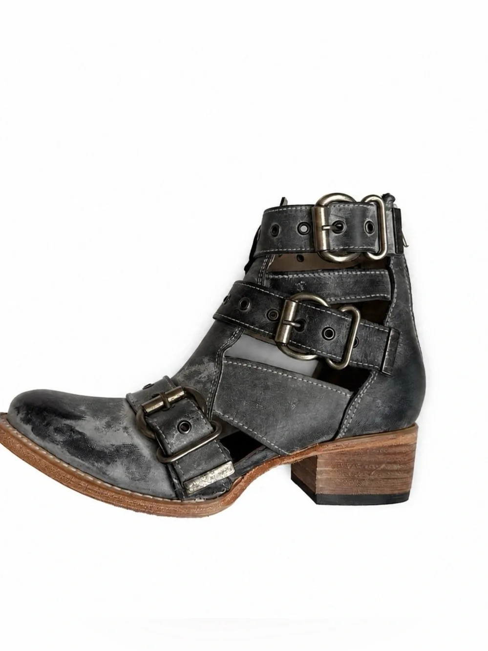 Freebird Grace Black Leather Silver Hardware Ankle Boots Size 8 New With Box